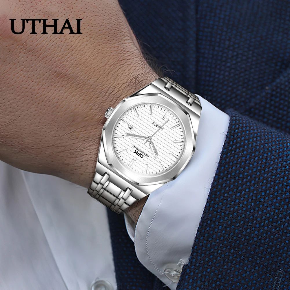 

UTHAI CQ270 Casual and fashionable men's watch, simple business stainless steel strap, quartz watch, waterproof clock