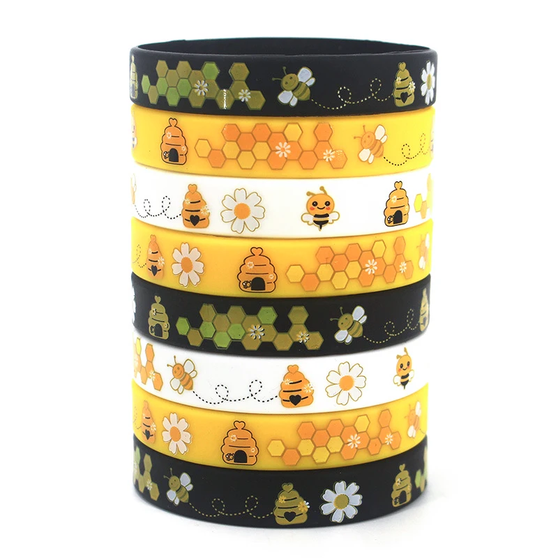 6Pcs Sweet Honey Bees Theme Party Bracelet Silicone Wristbands for Kids Birthday Baby Shower Wedding Party Favors Decoration