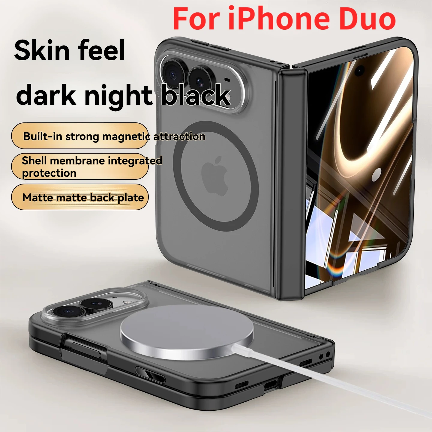 Matte Skin Magnetic Stand Case for iPhone Duo Super Fold Wide Shockproof Magsafe Compatible Camera Lens Raised Cover