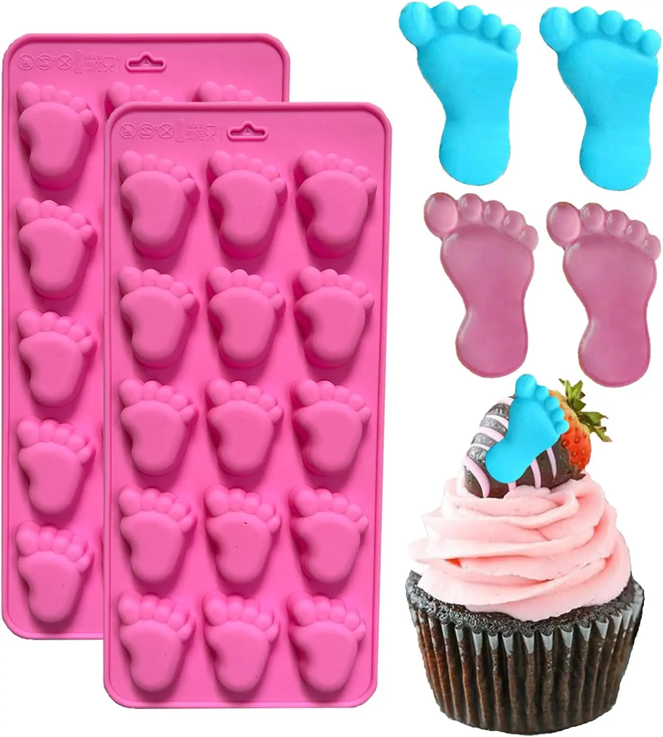 15 Cavity Baby Feet Silicone Molds Baby Shower Fondant Candy Chocolate Moud Cute Baby Shower Party Cake Decoration Accessories
