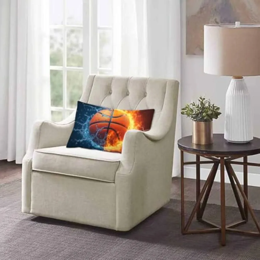 Throw Pillow Cover Fire and Ice Basketball Sports Basketball Design American Style Decor Lumbar Pillow Case Cushion for Sofa Co