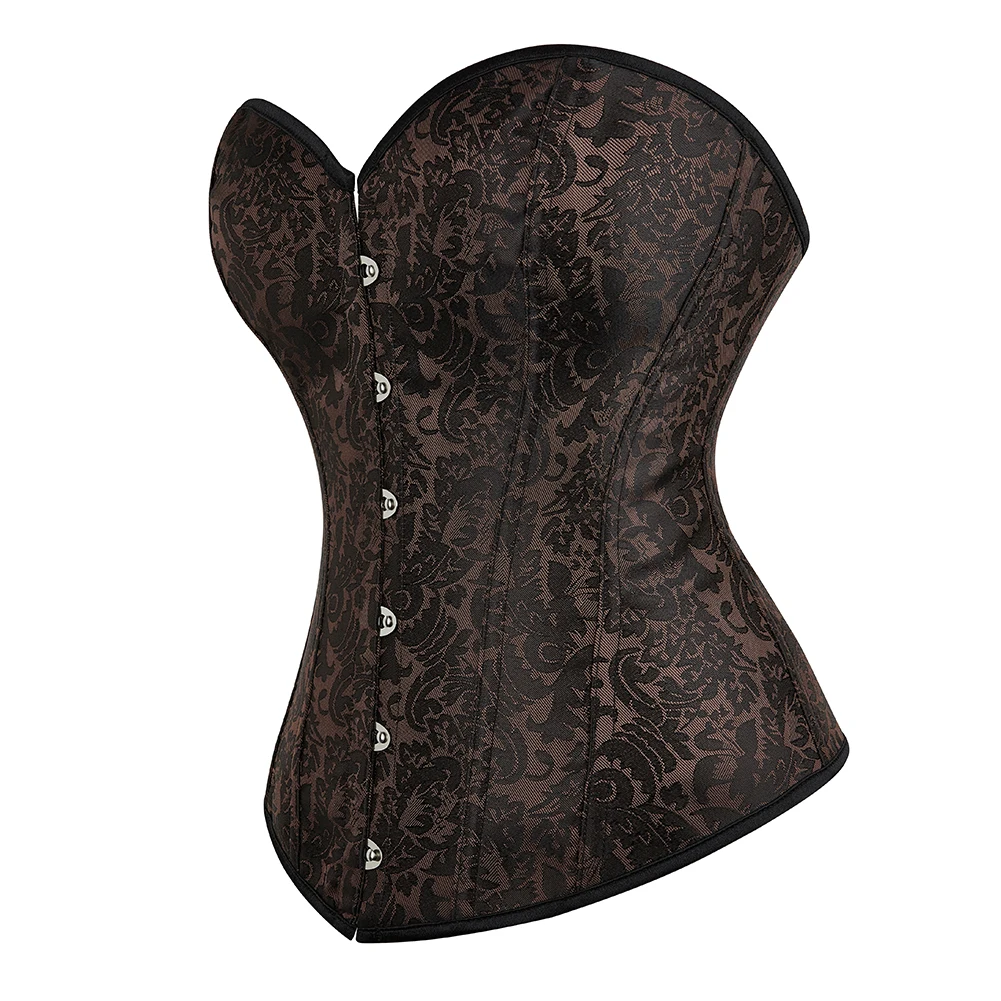 Brown Overbust Corset Victorian Vintage Medieval Korset Gothic Waist Bustier Top