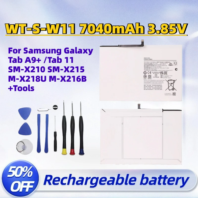 Large Capacity WT-S-W11 7040mAh 3.85V Tablet Batteria for Samsung Galaxy Tab A9+ /Tab 11 SM-X210 SM-X215 M-X218U M-X216B +Tools