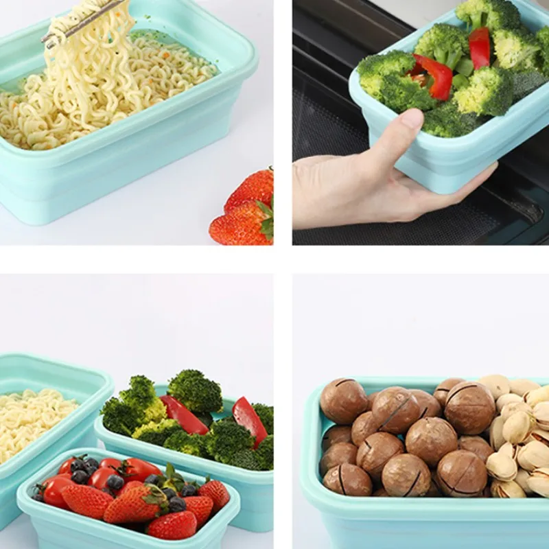 Silicone Collapsible Lunch Box BPA Free Bento Food Storage Container Microwavable Portable Picnic Rectangle Kitchen Storage Box