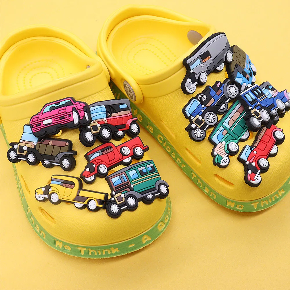 1-13Pcs PVC Cars Early Automobiles Sandals Charms Accessories Clogs Children Garden Shoe Buckle Fit Birthday Present