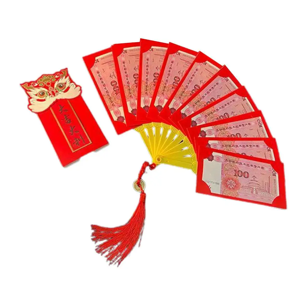 Ano novo chinês Envelopes vermelhos, forma de fã, bolsos hongbao, desejo dinheiro, festival da primavera, melhor presente sortudo, X6S2, 2024