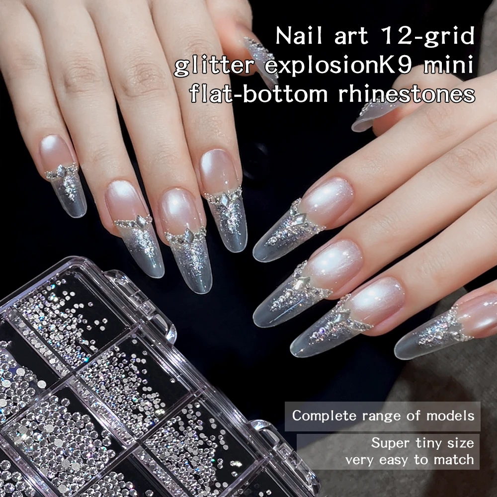 Wielorozmiarowe, płaskie, okrągłe cyrkonie z błyszczącymi kryształkami do zdobienia paznokci, akcesoria do manicure DIY.