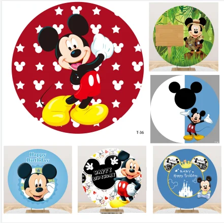 Disney Mickey Mouse Round Backgrounds Photo Shootings Circle Backdrops for Baby Birthday Party Photo Studio Covers Pliths