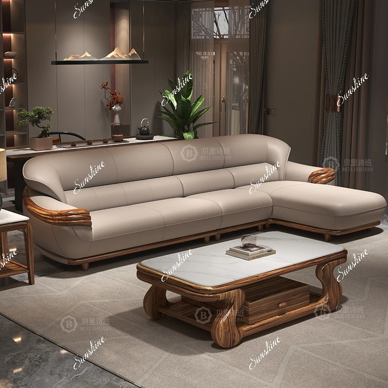 

New Chinese style, marble coffee table TV cabinet living room combination solid wood square table