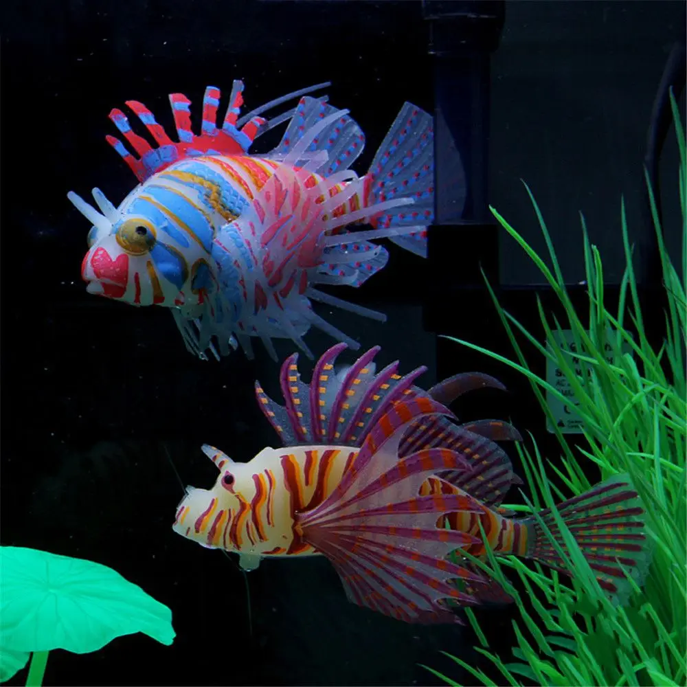 Luminous Lionfish Fish Tank Landscape Small Aquarium Artificial Silicone Fake Fish Floating Glow In Dark Ornament Home Decor