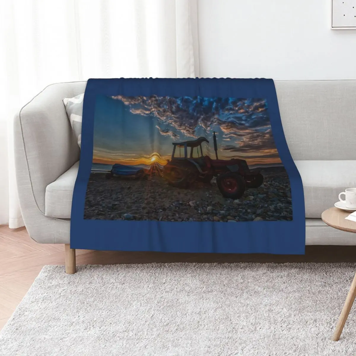 Tractor on the Beach at Sunrise Throw Blanket Retros anime Single Thin halloween Giant Sofa Blankets