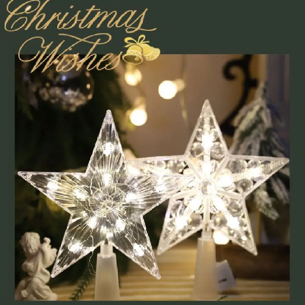 Christmas Tree Ornaments Top Stars Led Light Lamp Christmas Decorations For Home Xmas Trees New Year 2025 Navidad Natal Noe L1i1