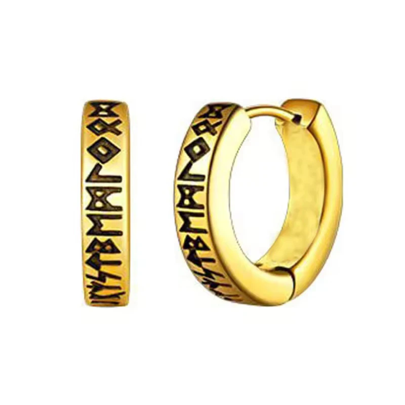 Stainless Steel Norwegian Viking Rune Hoop Earrings For Men Woman Unisex 12 Mm Huggie Hoop Religious Earring Jewelry image 5
