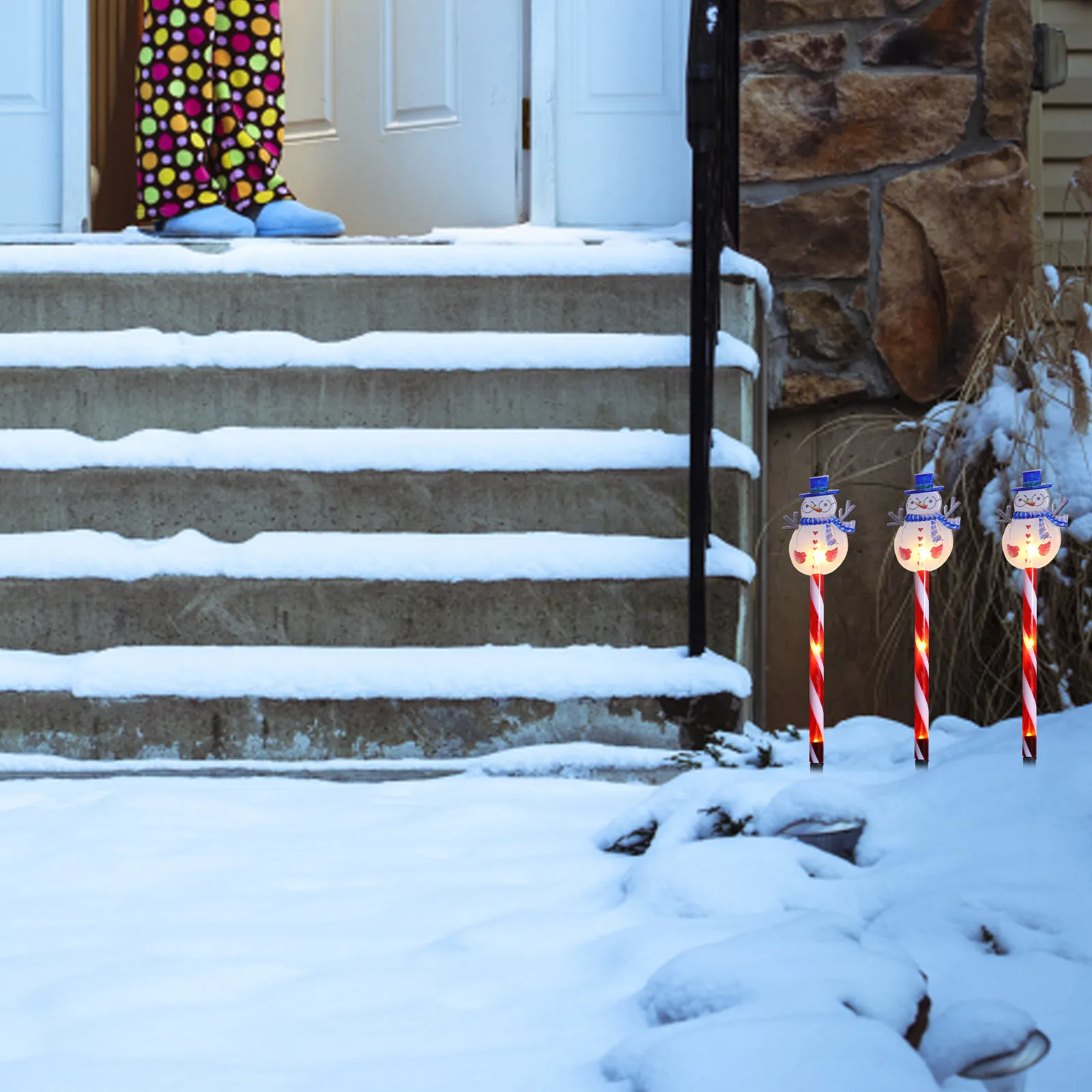 1Set LED Christmas Pathway Stake Light Outdoor Garden Yard Rainproof Christmas Light Ground Stakes Holiday Decoration