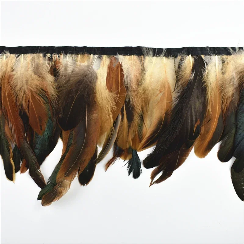 1Meter Colored Natural Rooster Feathers Trim Tassel Fringe on Tape Chicken Cock Pheasant Feather Dress Clothes Ribbon Sewing DIY