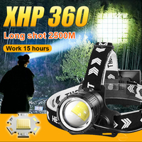 Strong Light LED Headlight XHP360 Head Lantern USB Rechargeable Lamp Powerful Headlamp Long Range 2500M Outdoor Fishing Lights