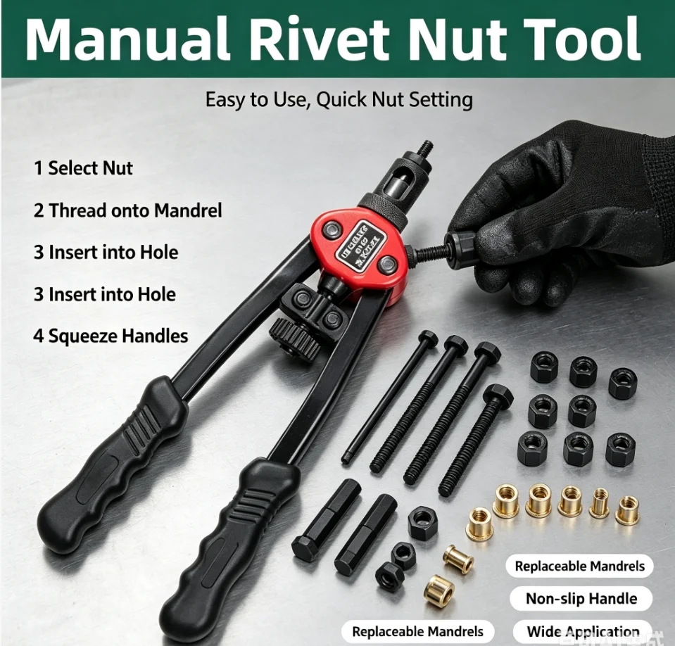 bt-606-riveter-gun-tool-threaded-hand-rivet-nut-gun-m3-m4-m5-m6-m8-double-insert-manual-double-handle-riveter-tool-200pcs-nuts