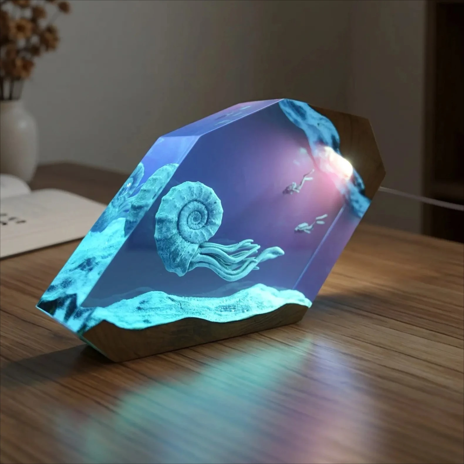 

Solid Wood Resin Marine Atmosphere Lighting Sculpture Decorative Item for Creative Home Decoration Craftwork Gift
