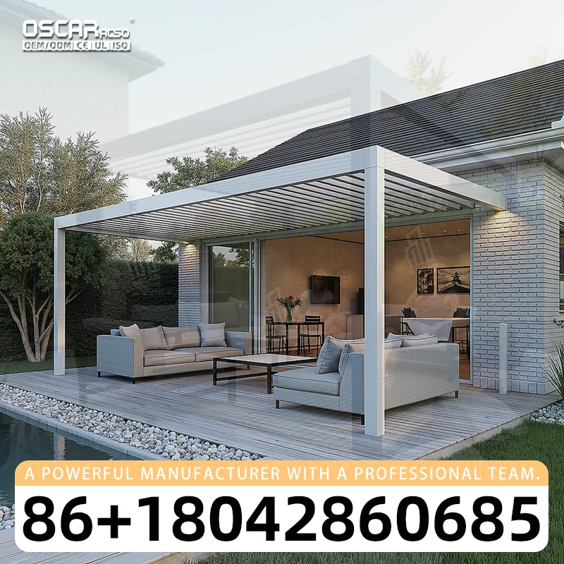 Sensor Remote Control Customized Waterproof Outdoor Sun Shades Pergola Awning Roof Louvers for Gardens Patios Balconies pergola