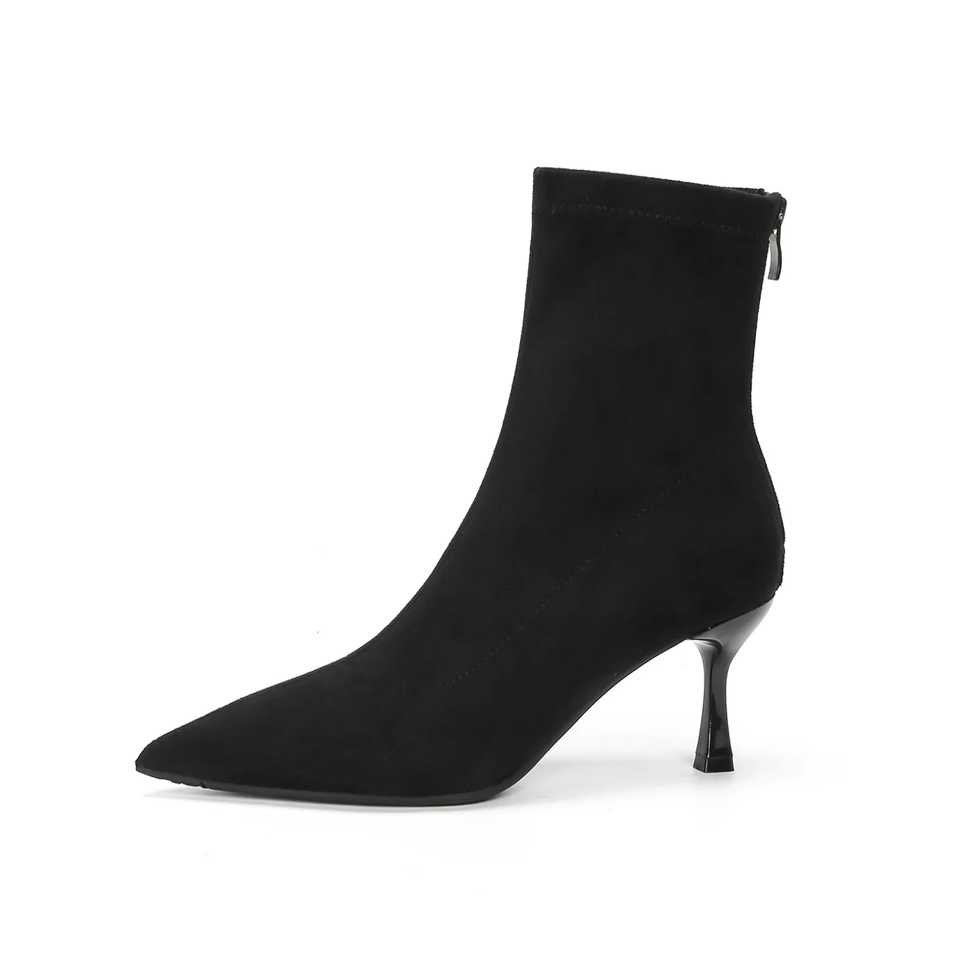 Женские короткие сапоги на высоком каблуке с острым носком, новый сезон 2022, зимние замшевые ботинки для похудения на тонком каблуке с острым носком и молнией сзади Женские короткие сапоги на высоком каблуке с острым носком, новый сезон 2022, зимние замшевые ботинки для похудения на тонком каблуке с острым носком и молнией сзади