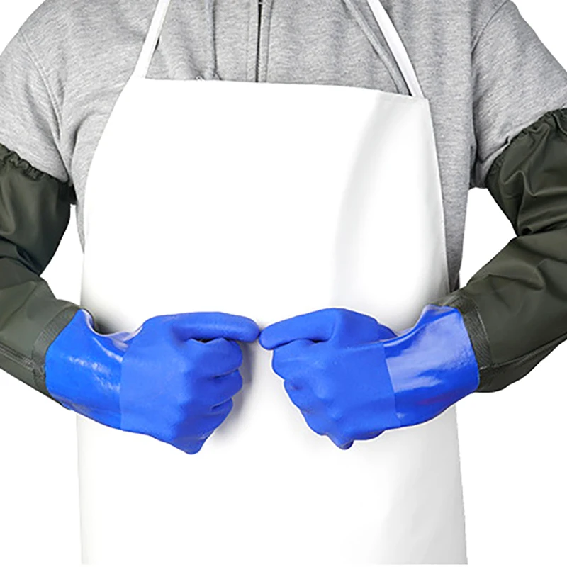긴 방수 배수 청소 장갑, 내화학성 PVC 장갑, 재사용 가능한 헤비 듀티 긴 고무 장갑, 1 쌍