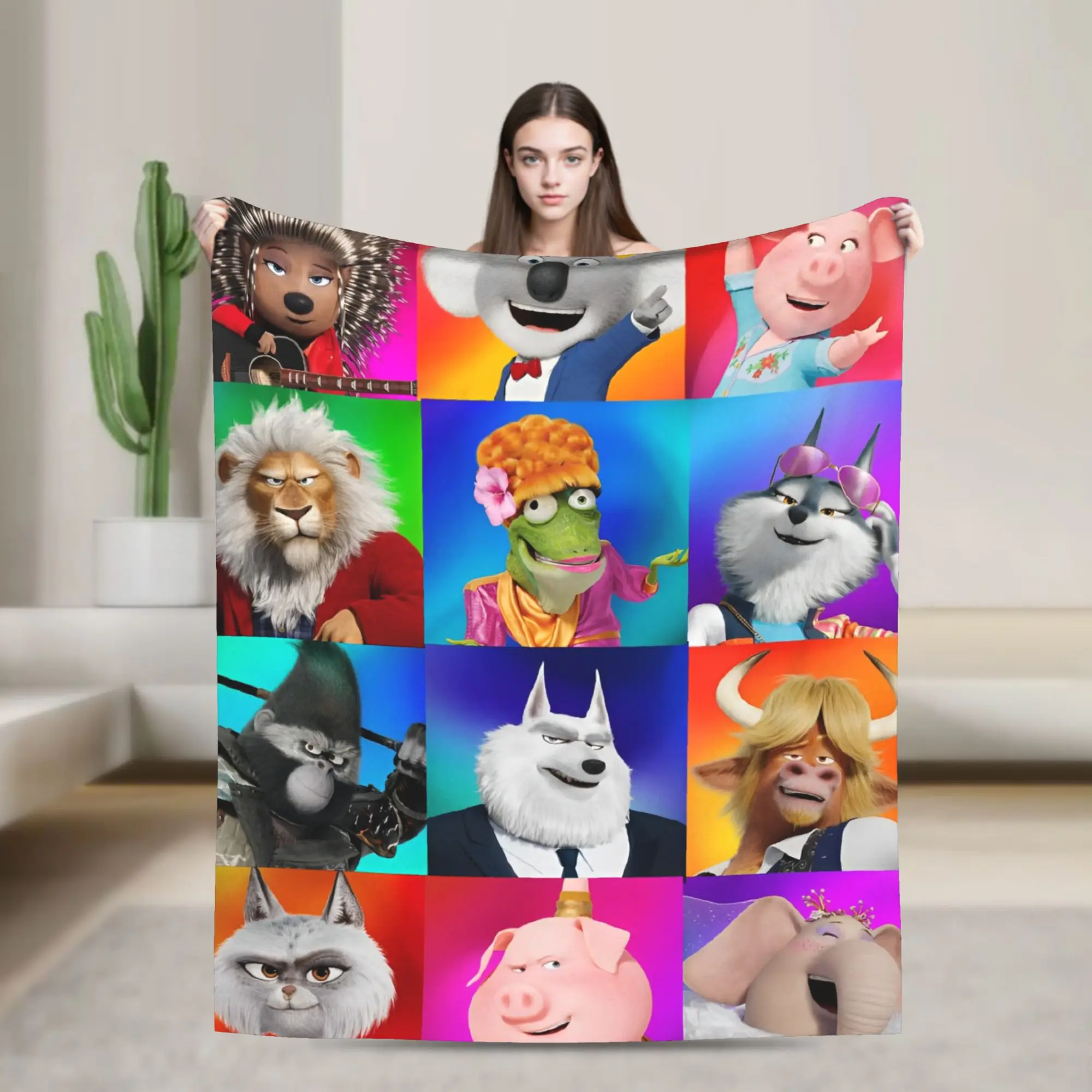 Sing 2 Movie All Characters  Blankets Quality Super Warm  Throw Blanket Autumn Airplane Travel Couch Bed Fashion Bedspread