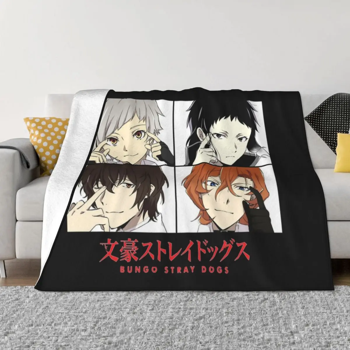 Anime Blanket Coral Fleece Plush Dazai Osamu Nakahara Chuuya Throw Blankets for Outdoor Travel Bedroom Quilt