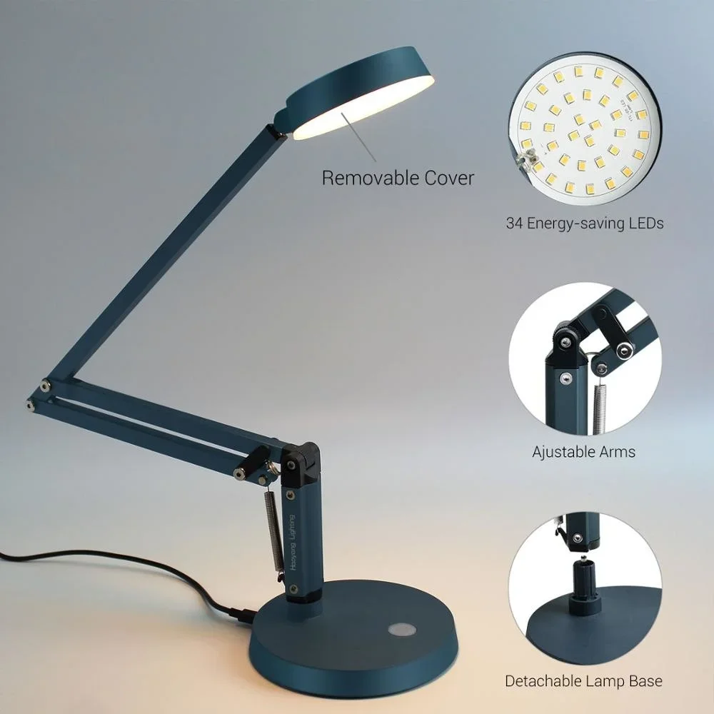 سوينغ الذراع لمبة مكتب عكس الضوء مستوى اللمس LED الجدول مصباح USB شحن مرنة مكتب ضوء القراءة حماية العين مع الموقت #2