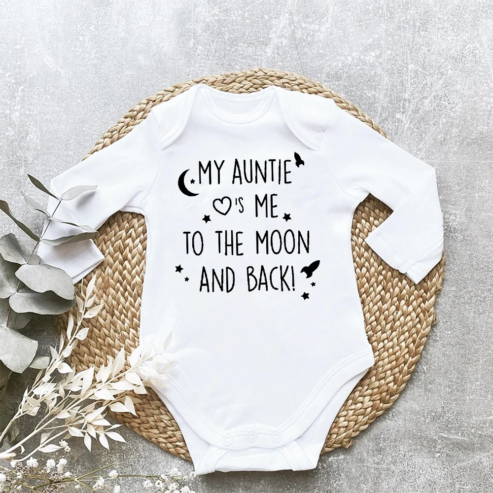 

My Auntie Take Me To The Moon and Back Print Baby Bodysuit Newborn Baby Boy Girl Long Sleeve Clothes Fashion Casual Best Gifts