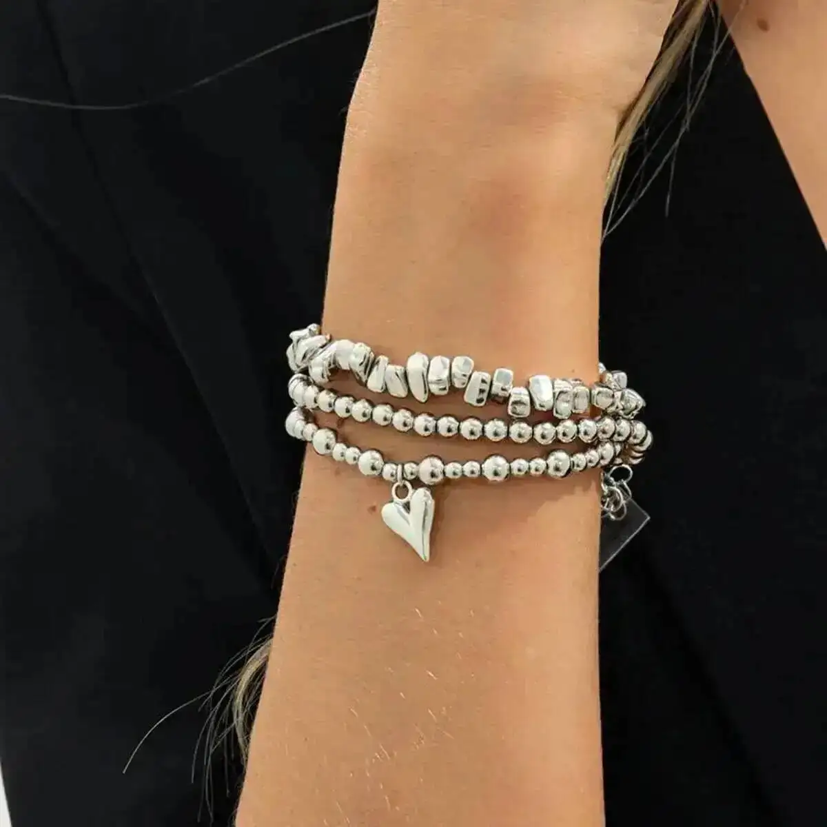 

KunJoe 3Pcs/Set Vintage Irregular CCB Beaded Chain Bracelet Woman 2026 MultiLayer Heart Pendant Bangles Daily Party Jewelry Gift
