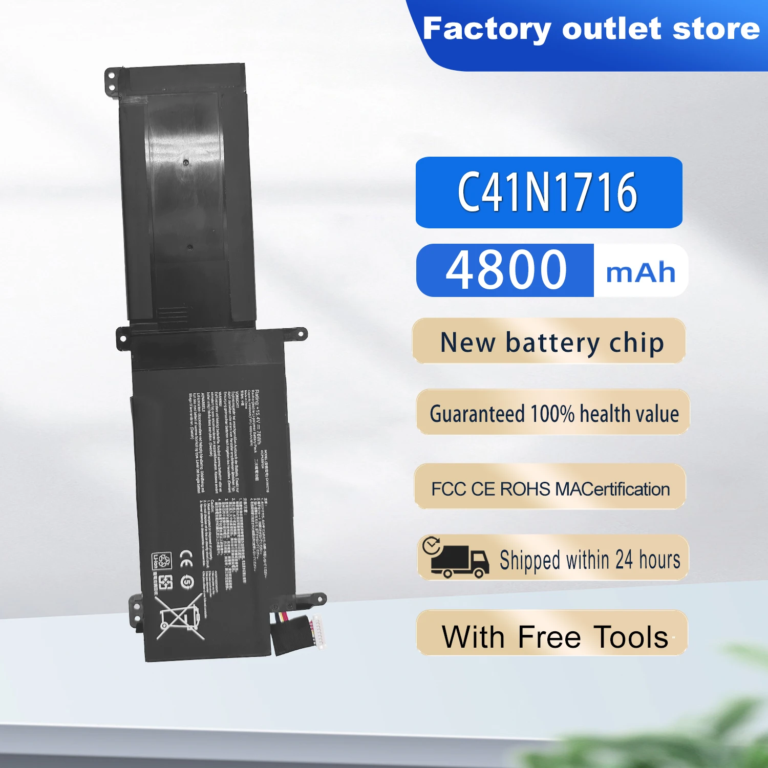 C41N1716 15.4V Li-ion Laptop Battery High Capacity Rechargeable Replacement For ASUS ROG Zephyrus GX501 GM501 GS501 Notebook PC