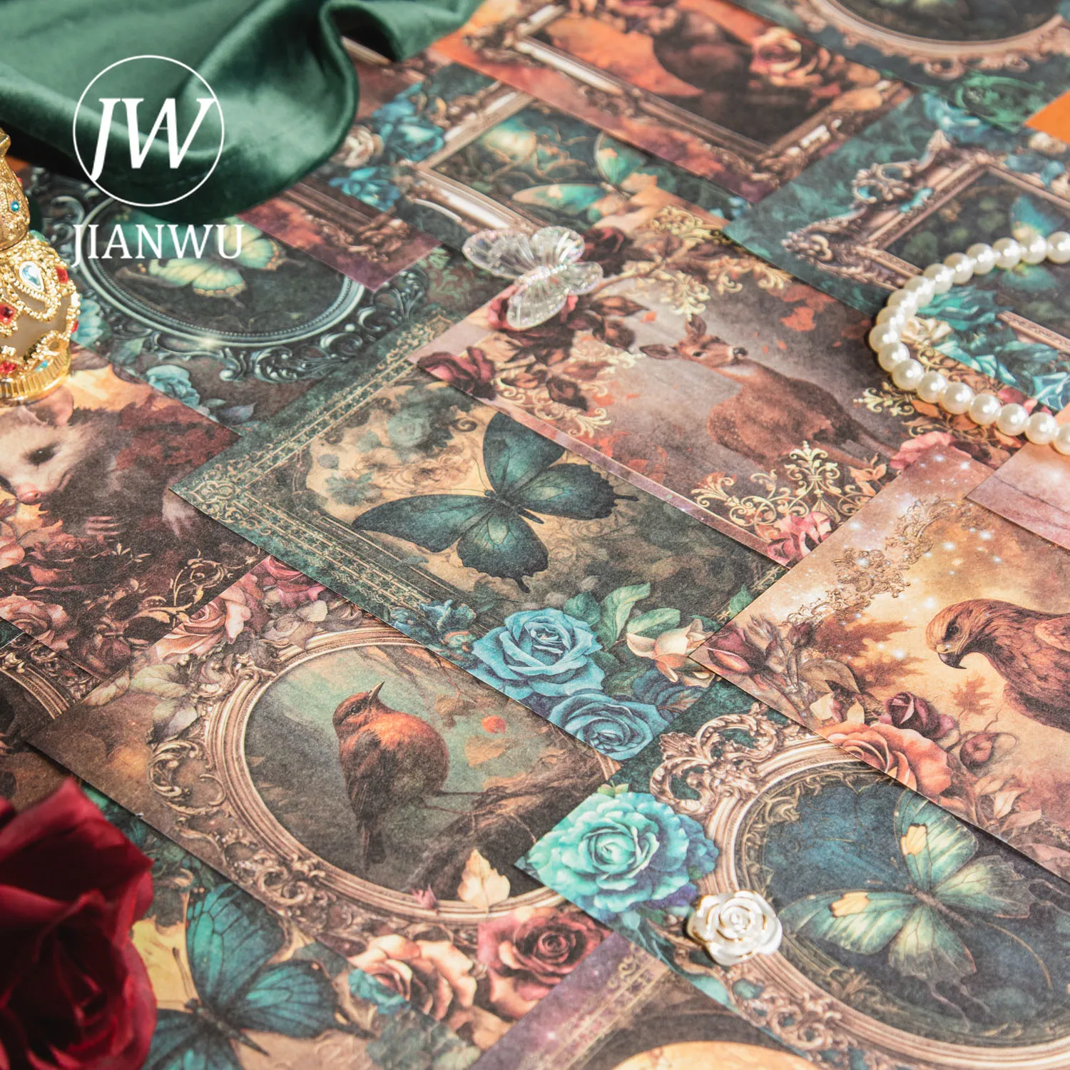 JIANWU 30 Sheets Rococo Fantasy Series Vintage Flower Border Collage Decor Material Book Creative DIY Junk Journal Stationery