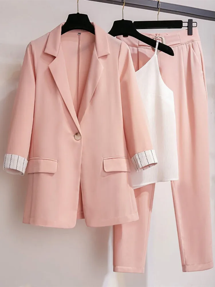 2023 spring new Korean elegant women\'s suit female blazer leisure pants Tweed suit jacket three piece jacket pants set