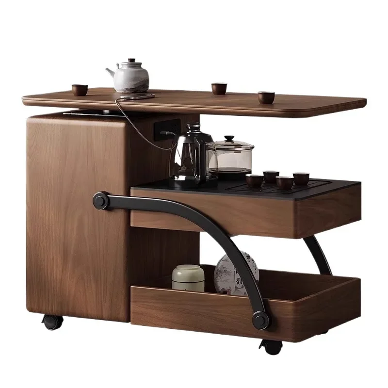 

Medieval mobile tea cart foldable solid wood Kung Fu tea small household retractable tea table table integrated small