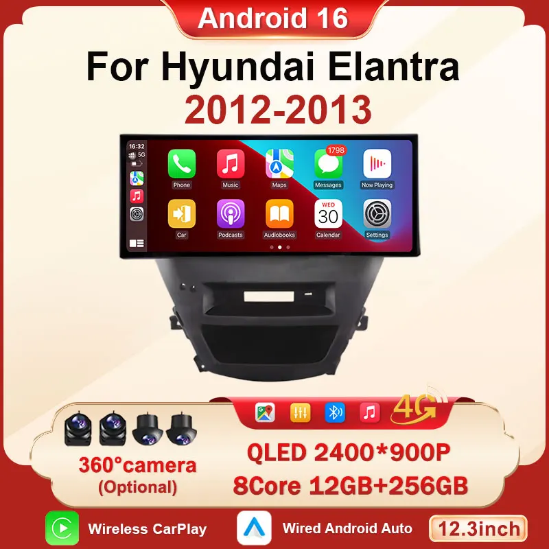 

Для Hyundai Elantra 2012-2013: Автомагнитола 2 DIN на Android 16 с QLED-экраном, мультимедийный проигрыватель, Carplay, GPS-навигация