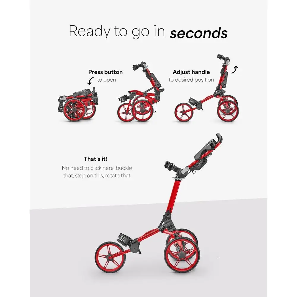 Compact 3-Wheel Foldable Golf Bag Cart - Lightweight Aluminum, EVA Wheels, Adjustable Handle, Brake, Mesh Net, Umbrella & Drink