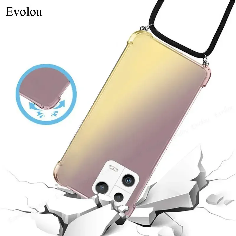 ل الشرف 400 الذكية Crossbody الحبل الرقبة حزام جراب هاتف ل الشرف X7D 4G 5G شفافة التدرج للصدمات الغطاء الخلفي