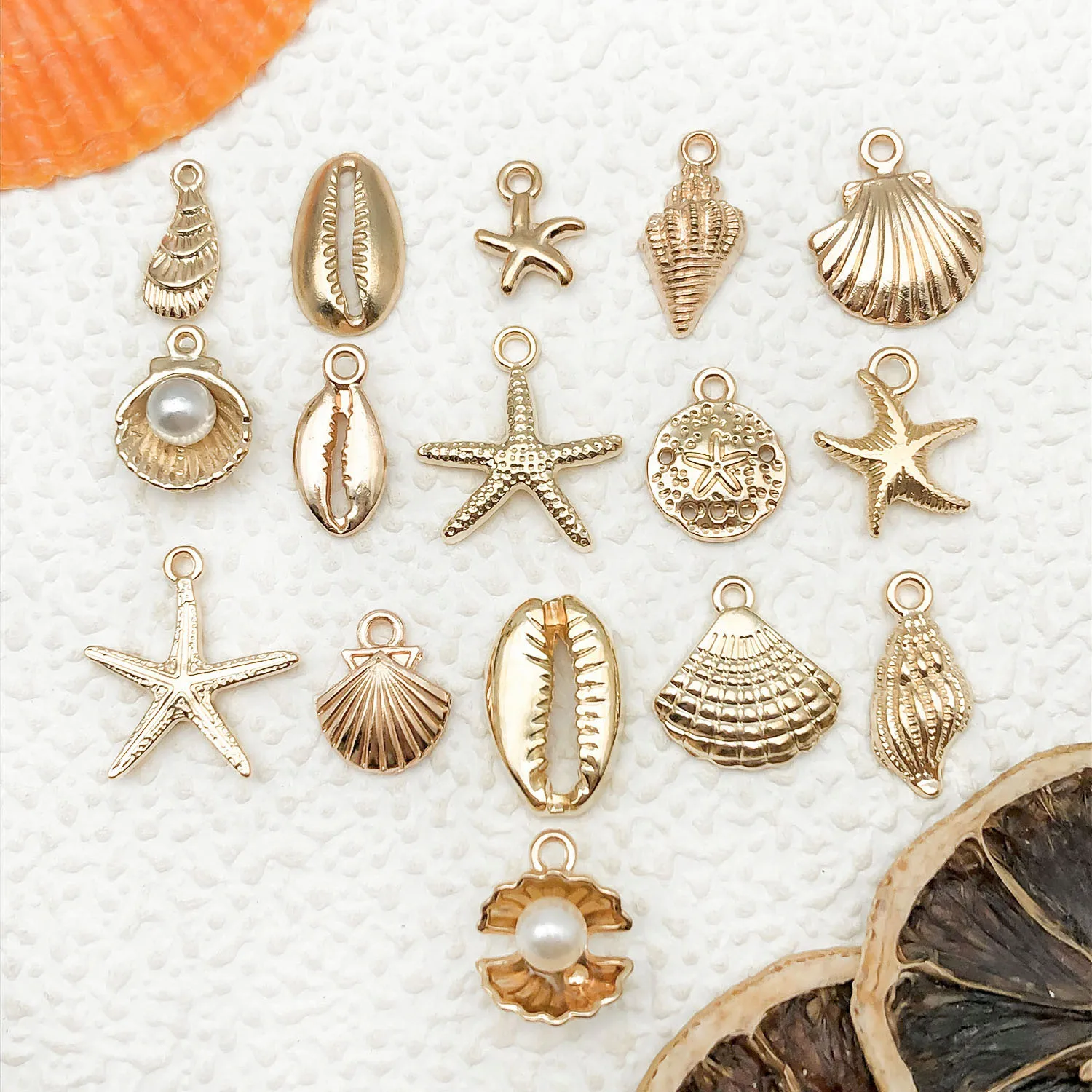 Mix 16 pieces of KC Golden Sea Star series, DIY jewelry making craft accessories, Halloween and Christmas fashion accessories