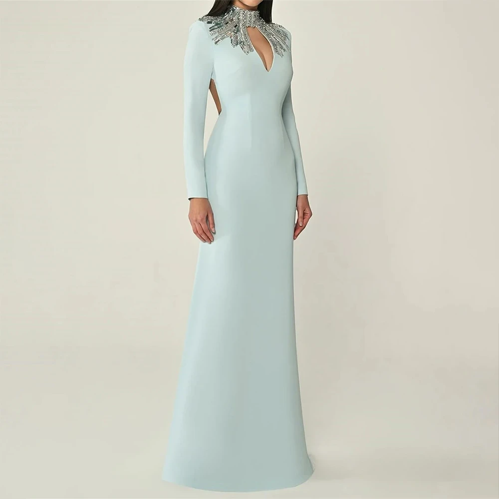 

Luxury Evening Dress Customized Crystal Cut Out High Neck Long Sleeves Evening Gowns for Women 2025 Mermaid Formal Party Dress