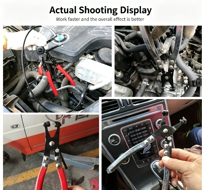 Alicates para abrazaderas de manguera de coche, herramienta giratoria de bloqueo de mandíbula para extracción e instalación de abrazaderas de banda plana tipo anillo