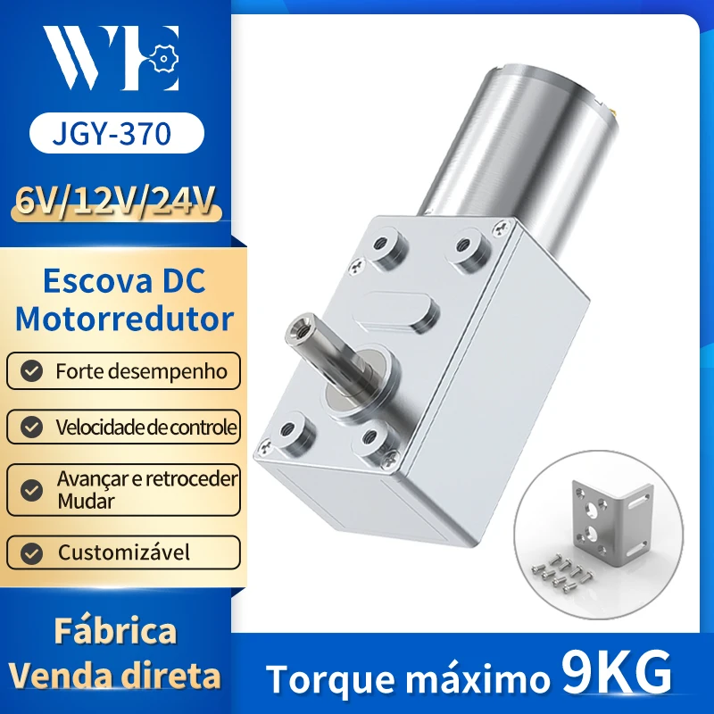 Jgy370 dc 6v 12v 24v redutor de velocidade de alto torque, motores de caixa de engrenagens sem-fim de metal, motor de engrenagem sem-fim reversível de baixa velocidade, 1rpm a 375rpm