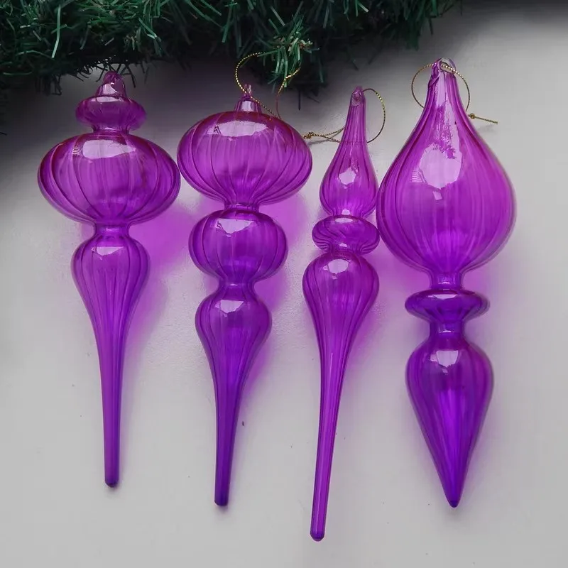 Free Shipping 6pcs/pack Different Design Handmade Purple Series Hanging Christmas Glass Pendant Hand Painting Tree Ornament