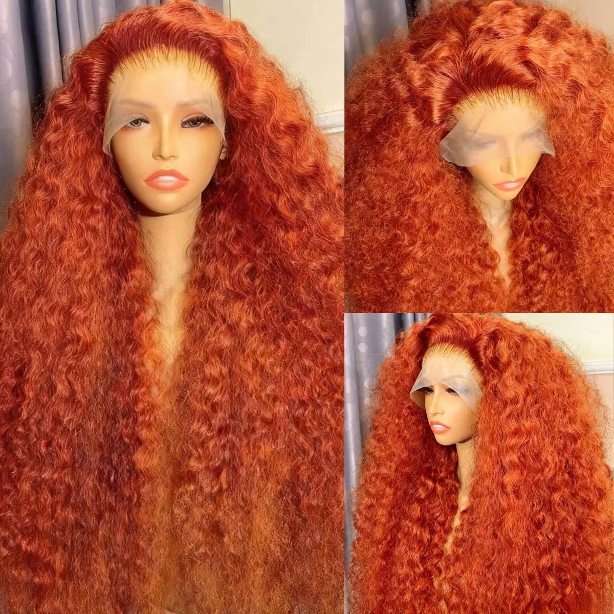 

34Inch Ginger Orange Deep Wave #350 Colored 13x6 13x4 Transparent Lace Front Wig Human Hair for Women Curly Wigs Pre Plucked