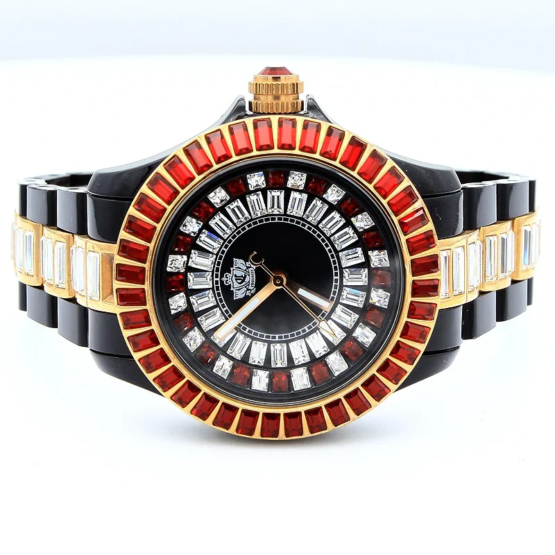 Orologi da ragazza eleganti alla moda guardano l'orologio con movimento al quarzo con strass da donna in oro rosa rosso