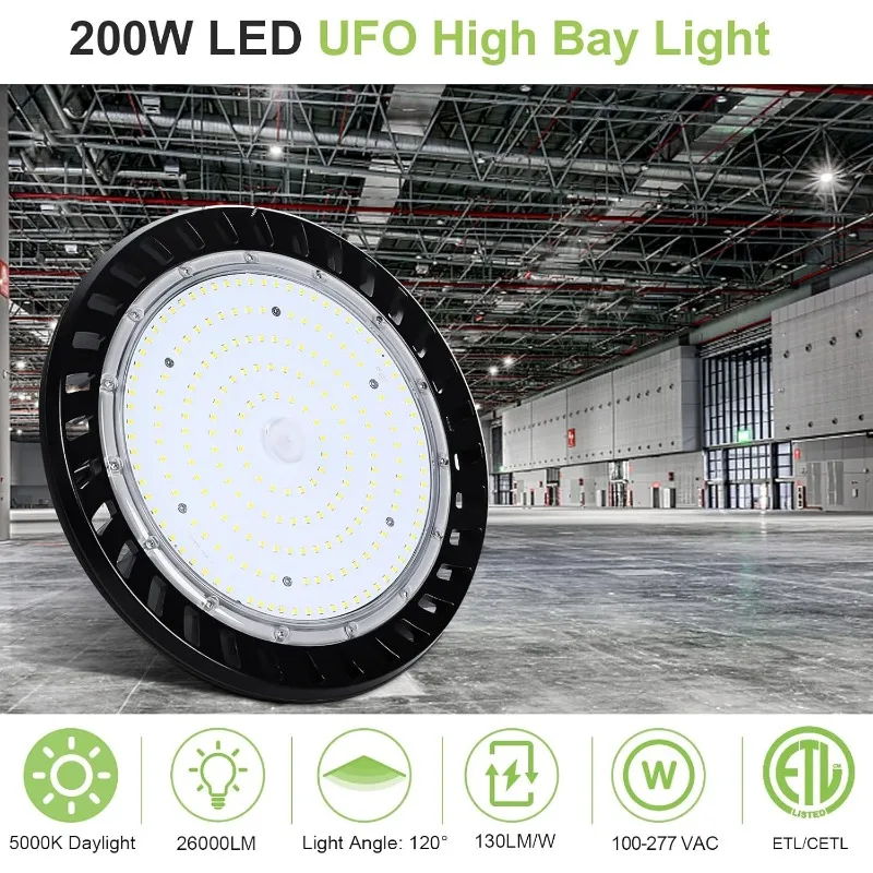 6 عبوات من hykolity LED High Bay Light 200W، 5000K UFO LED High Bay Light Fixture مع قابس أمريكي [600W MH/HPS Equiv.] 100-277 فولت