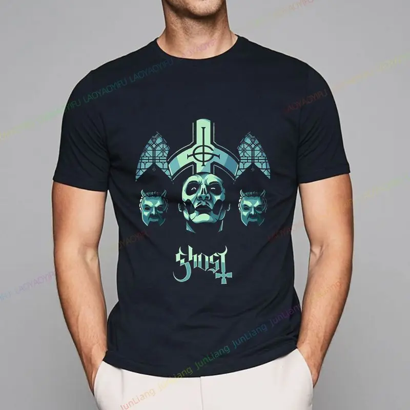 تي شيرت جديد برسومات Ghost Rock Band تي شيرت كاجوال أنيق ملابس روك ستريت بأكمام قصيرة بالإضافة إلى حجم تي شيرت هاراجوكو فضفاض