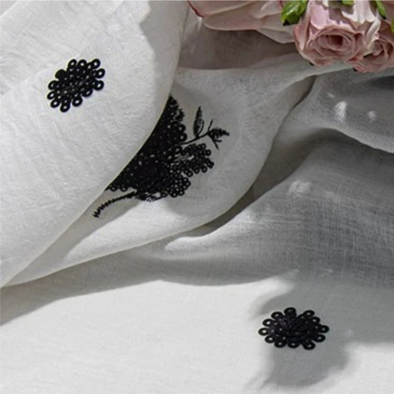 1-メートル春夏新カントリースタイルローズスパンコール刺繍シフォン生地花柄袍漢服ドレステーブルクロス-diy-縫製
