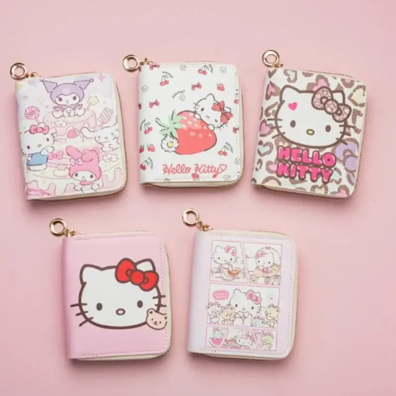Leuke Sanrio Hello Kitty opvouwbare PU lederen muntportemonnee voor kinderen Kawaii Cartoon vrouwelijke cadeau Zero portemonnee