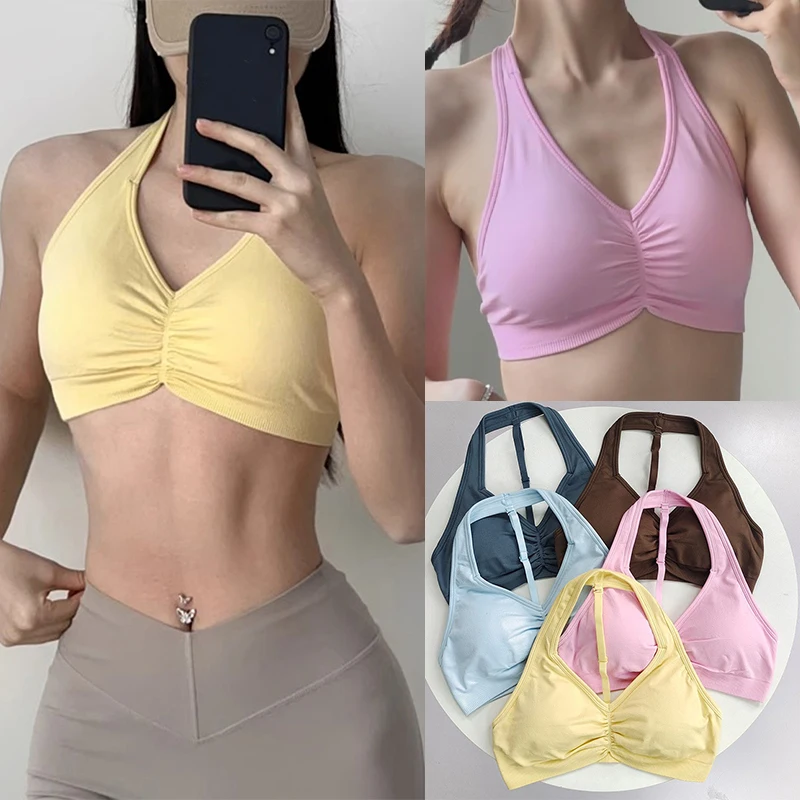 

Регулируемый спортивный бюстгальтер с высокой степенью поддержки, дизайн с открытой спиной и завязками на шее, быстросохнущий, ударопрочный топ для йоги и фитнеса