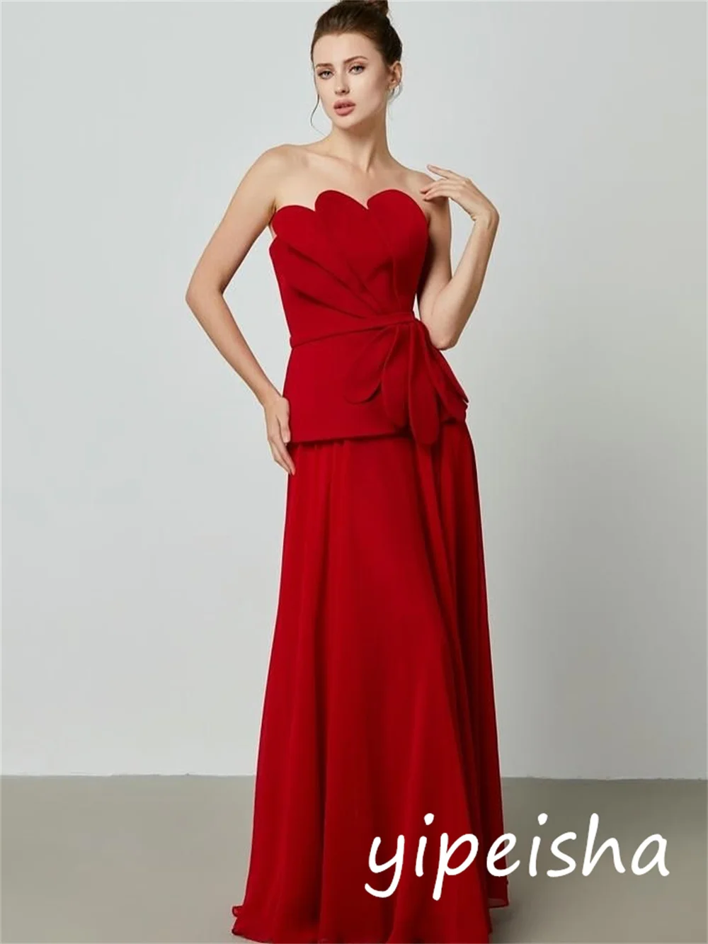 Customized Intricate Matching Jersey Pleat A-line Strapless Long Dresses Bespoke Occasion Fashion Classic